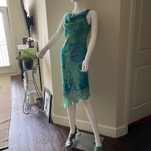 Blue/Green Sheer Cowl Neck Dress